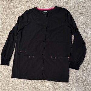 Black Button-Up Scrub Jacket with Pink Accents